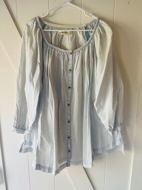Free People Light Blue Pinstripe Mini Dress/Swimsuit Cover-up